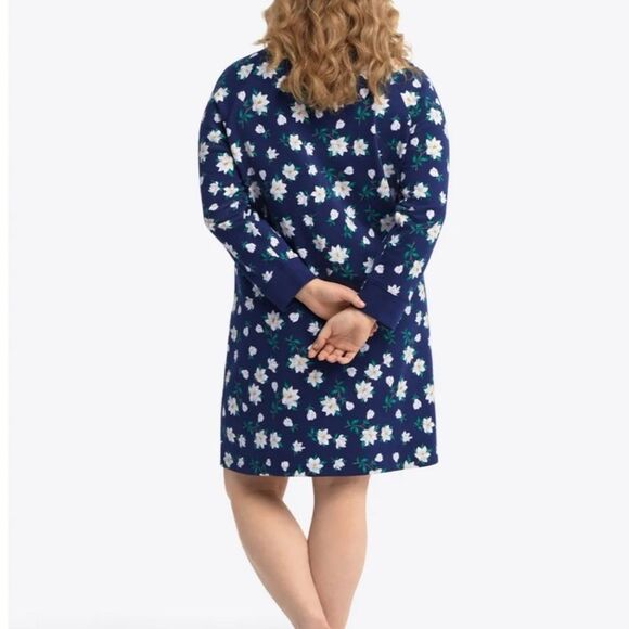 Draper James Magnolia Floral Cotton Sweatshirt Midi Dress Blue White 1X Plus - Picture 3 of 11